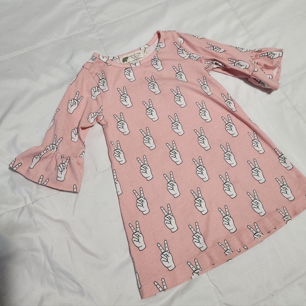 Pink Peace Sign Kids Casual Dress